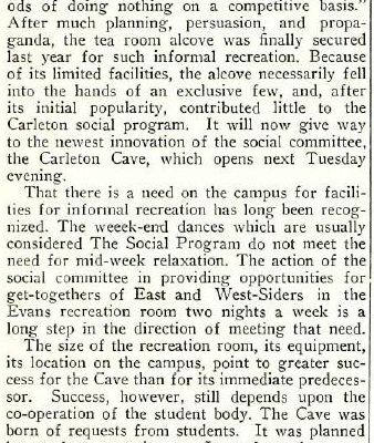 "Eastward the Social Center" article from The Carletonian from Wednesday, November 20, 1935