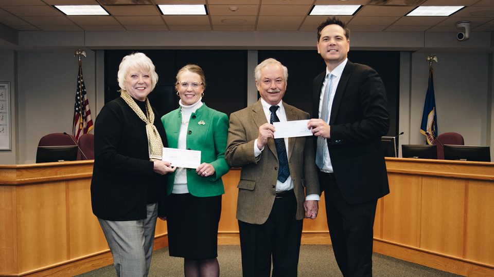 Donation present to Northfield Mayor Rhonda Pownell and Northfield City Administrator Ben Martig