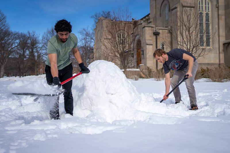 Students joined CANOE to create an octopus out of snow