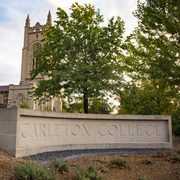 Carleton sign outside Skinner Chapel
