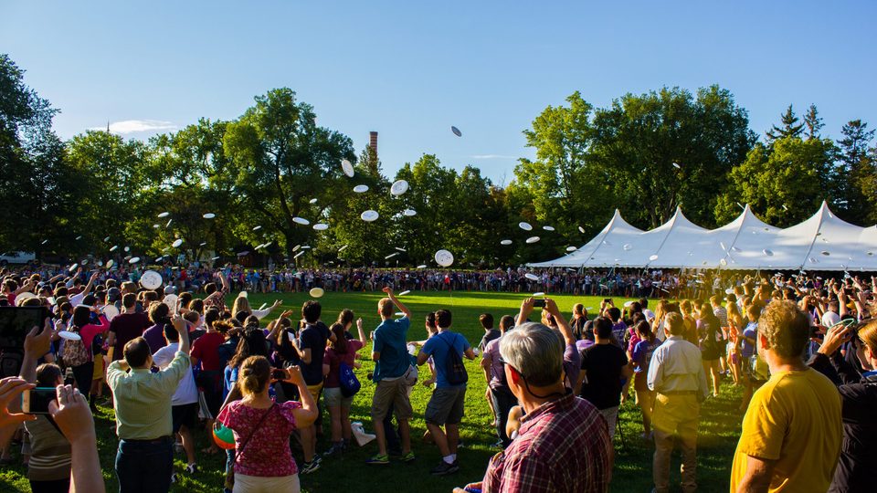 Annual frisbee toss on the Bald Spot