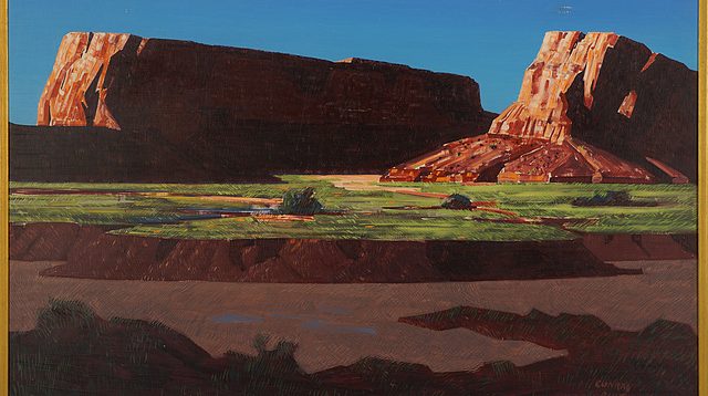 1948 painting titled "Twin Buttes" by artist Conrad Buff II in the Carleton College Art Collection.