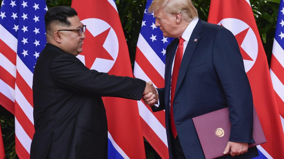 Image of Kim Jong-un and Donald Trump at the Hanoi Summit.