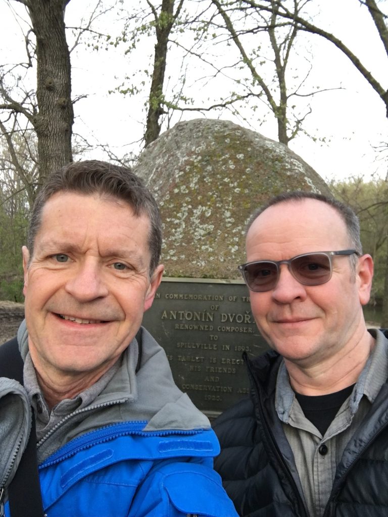 McKone and Beccue at the Dvorak Memorial in Spillville, Iowa, April 2017