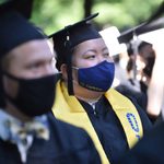 member of the Class of 2021 listening to the speeches