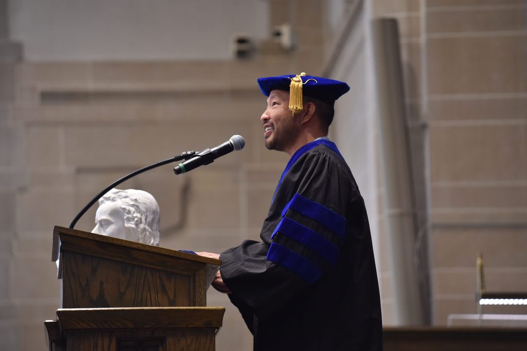 Austin Lau ’05 speaking at the installation ceremony.