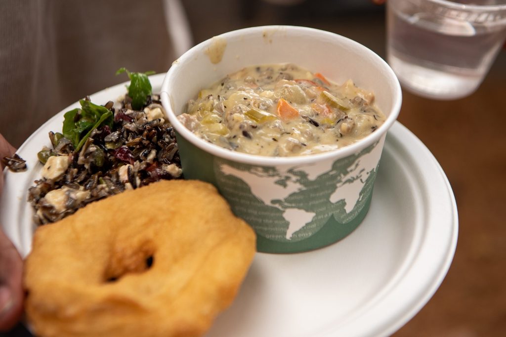 Turkey wild rice soup, wild rice salad and fry bread.