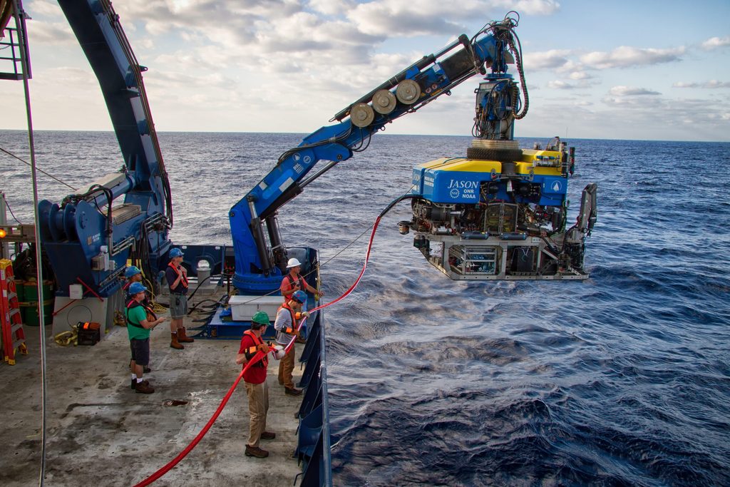 bringing up the deep sea robot.
