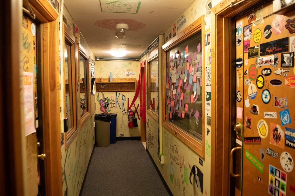 wide shot of KRLX hallway