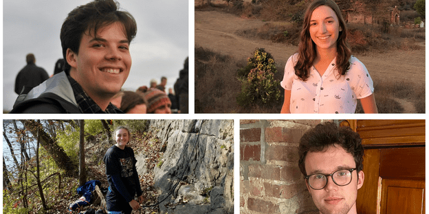 Collage of 2022 Fulbright recipients (Will Bausch '22, Rose Delle Fave '21, Ella Milliken '22 and Thomas White '22)