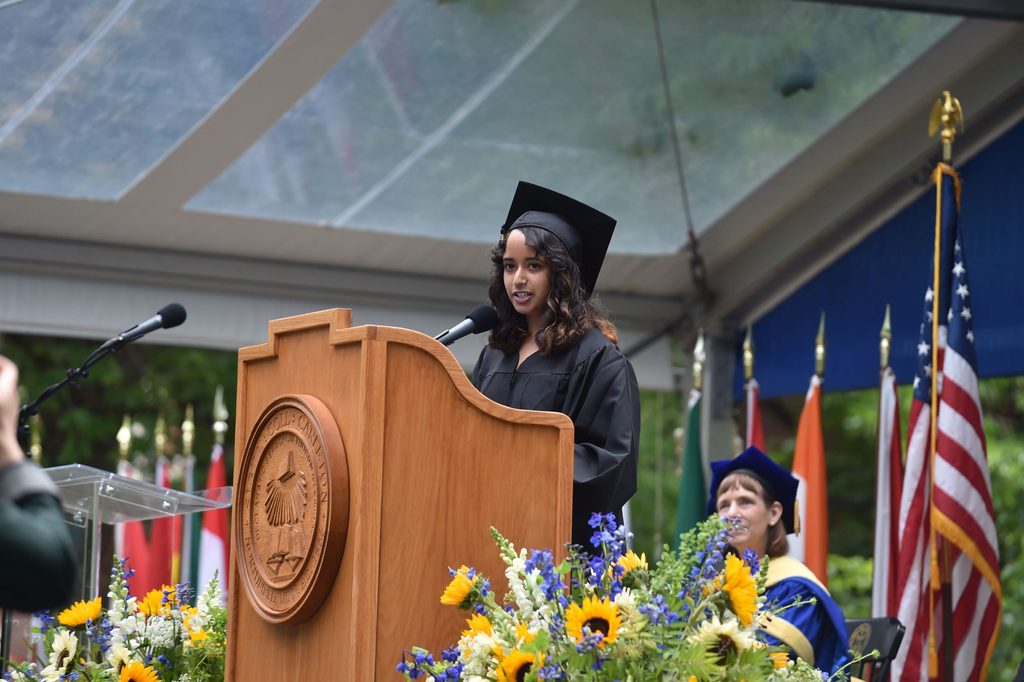 Mimi Majumdar '22 speaks at her commencement