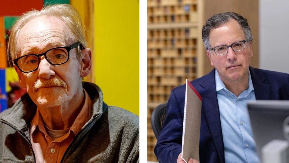 Collage of Peter Schjeldahl '64 and Joseph Shapiro '75