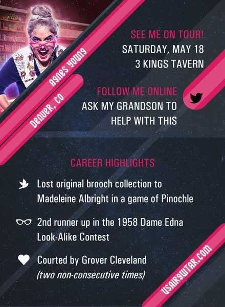 Rachel Sinclair as Agnes Young on the back of a trading card with fun facts.