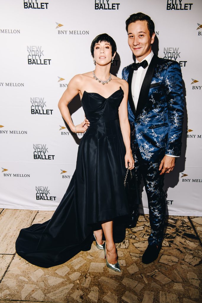 Georgina Pazcoguin and Phil Chan dressed in fancy clothing at a New York City Ballet event.