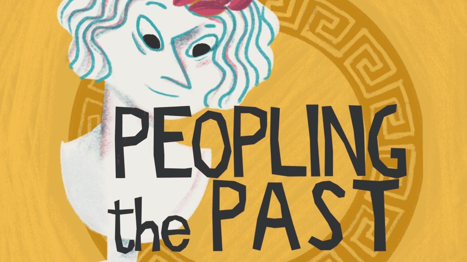 Peopling the Past logo, with a white bust wearing a red laurel wreath.