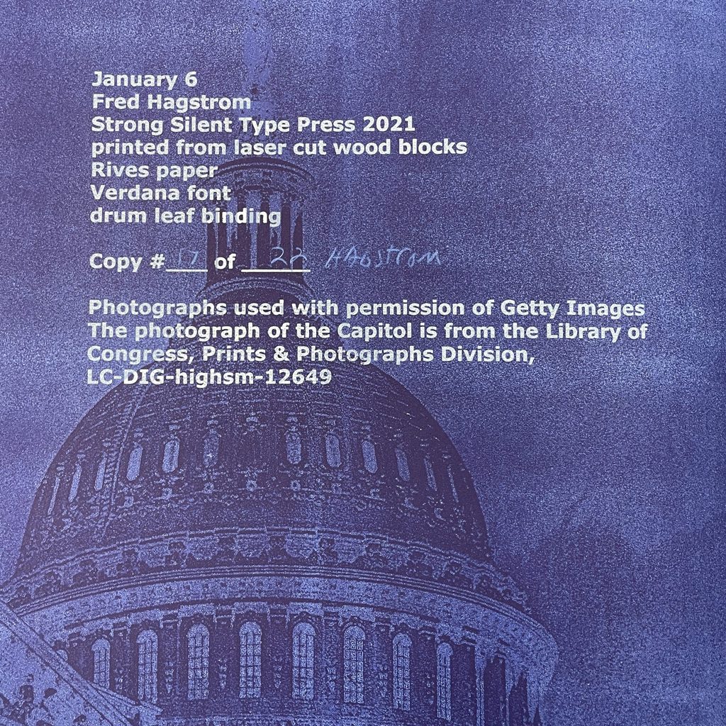 The inside cover of the artist's book "January 6."