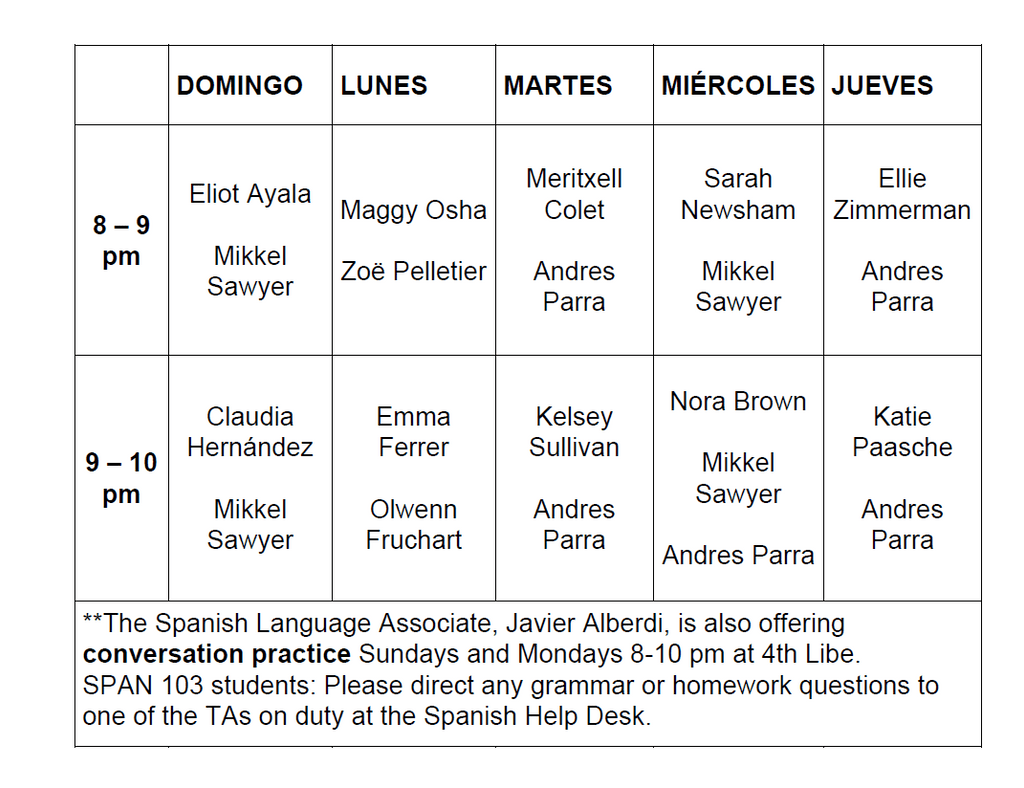 Spanish 101103 Help Desk Spanish Carleton College