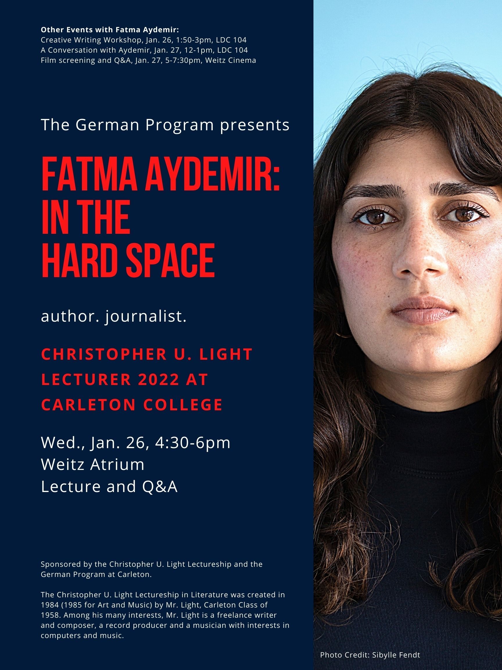 Poster for lecture by Fatma Aydemir