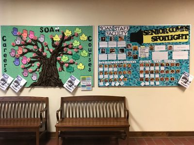 The SOAN bulletin boards on the second floor of Leighton Hall
