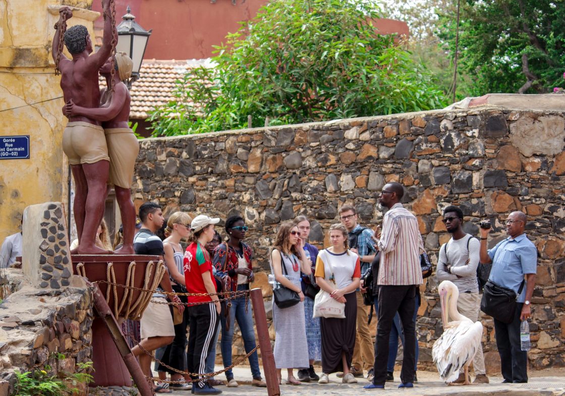 Students in front of Slave Statue, Senegal