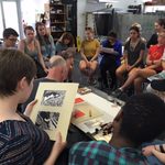 Fred introducing printmaking during the first day at the print studio in Auckland - Winter 2017