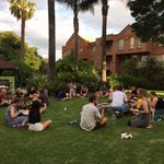 After an intense week of studio days, student relax at a pizza party in the gardens - Winter 2017