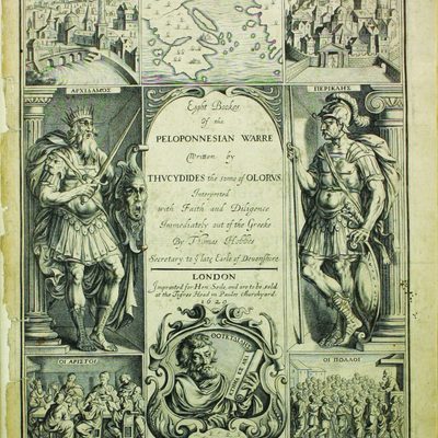 Title Page of Thomas Hobbes'1629 translation of Thucydides' History of the Peloponnesian War