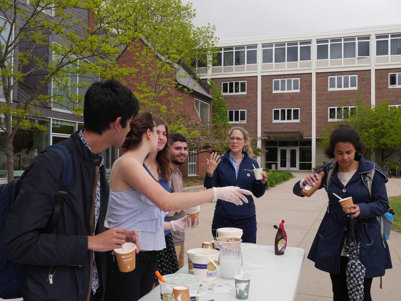 Passing out ice cream as part of the Running Out of Steam event in spring 2019