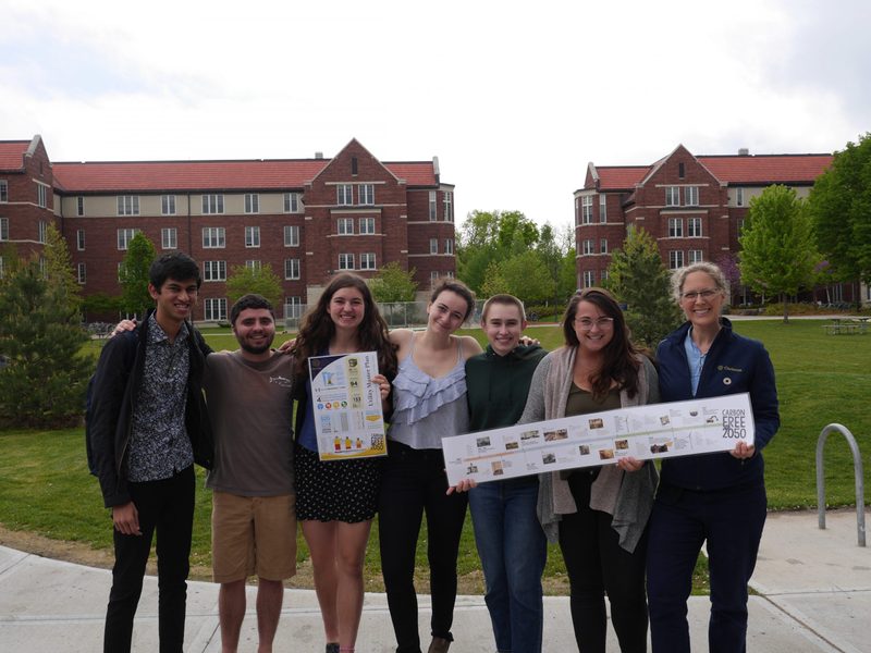 Sustainability office team celebrating turning off the first half of steam on the east side of campus.