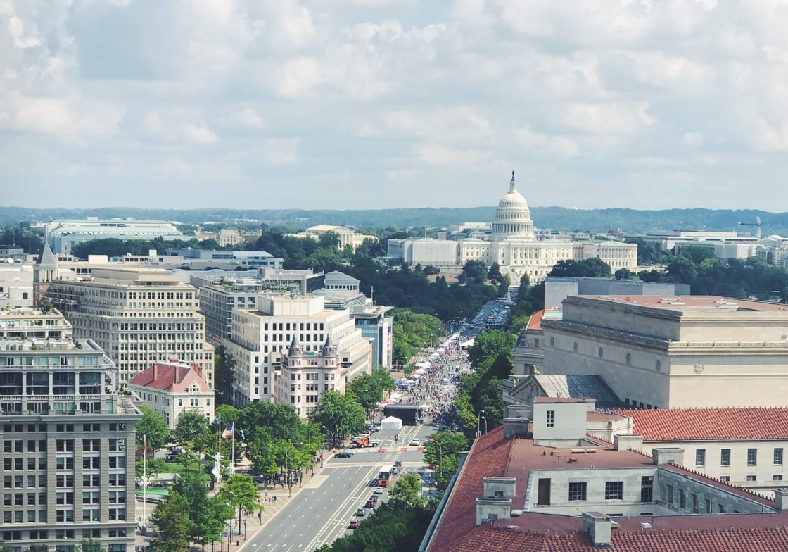 Aerial View of U.S Capitol Building and Washington D.C