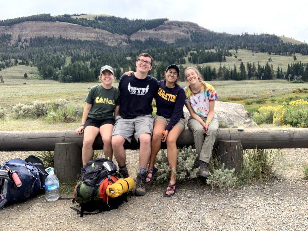 Ben Lowry, Maya Hilty, Katie Babbit, and Amida McNulty ready to research in Yellowstone.