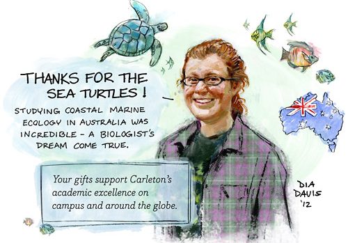 Illustration of Dia Davis ’12 quoted, 