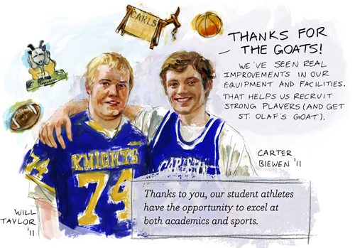 illustration of two students in sports jerseys with the quote 