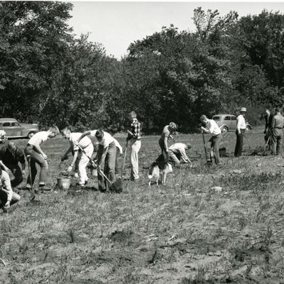 Tree Planting lead by Harvey Stork. From the Cowling Arboretum Digital Archives.