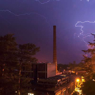 Lightning over the steam plant