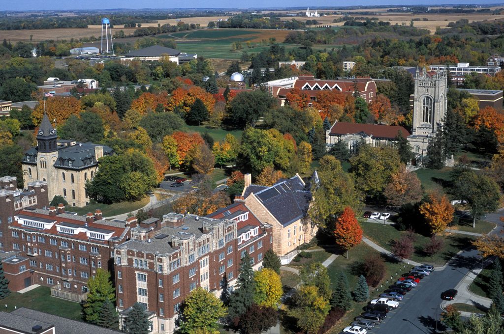 An aerial view of campus.