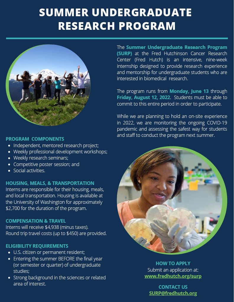 2022 Fred Hutch Summer Undergraduate Research Program PreHealth