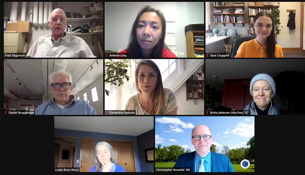 screenshot of a zoom video call with eight people