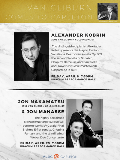 concert poster of music guests, Alex Kobrin and the Nakamatsu/Manasse Duo