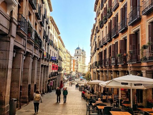 City Street with Apartments and Outdoor Seating Madrid