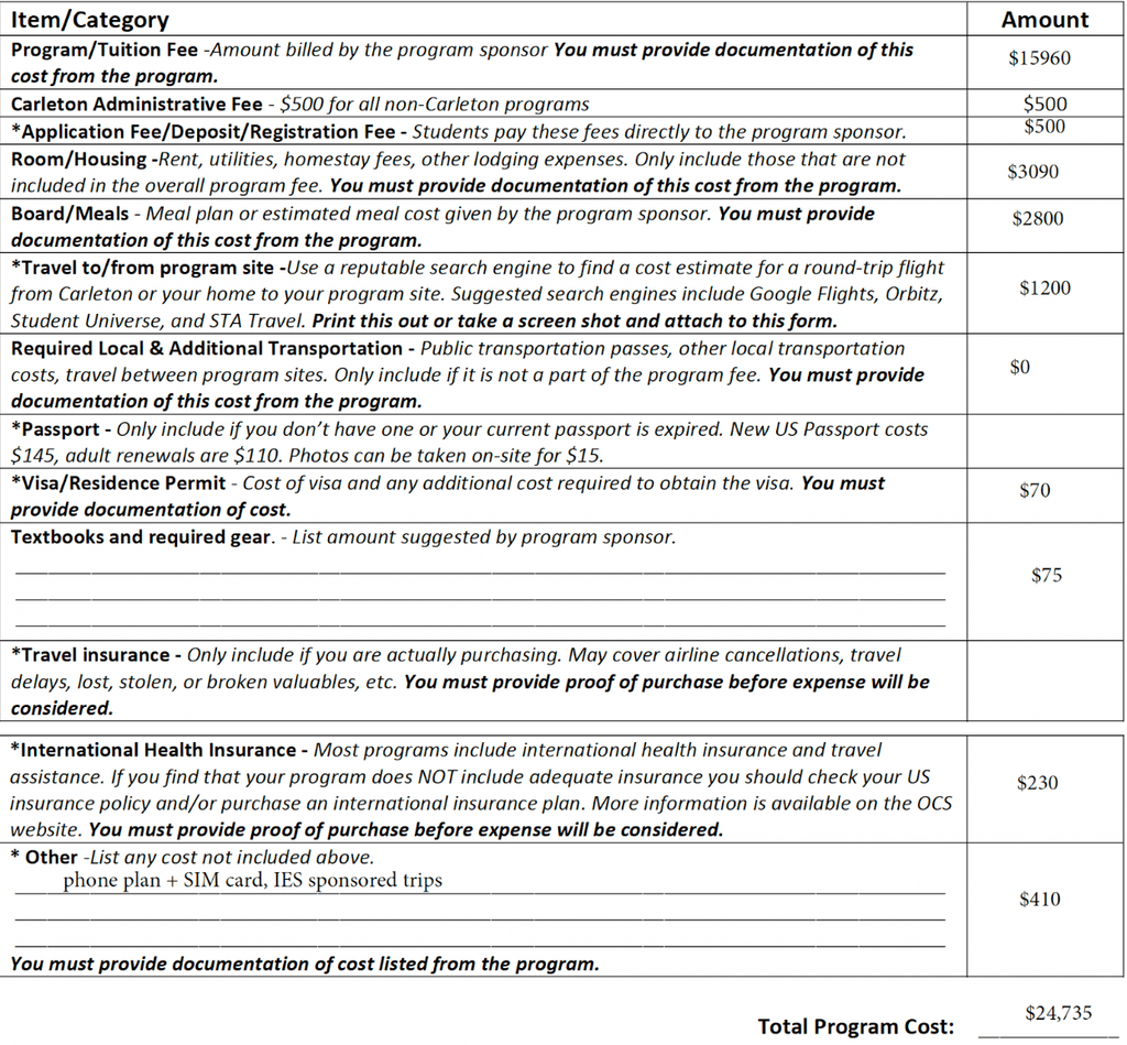 screenshot of budget worksheet