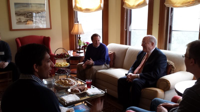 Ambassador Daniel Kurtzer visits with students and President Poskanzer at Nutting House