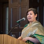 Dev Gupta speaks at a podium