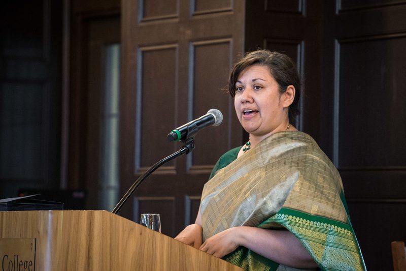 Dev Gupta speaks at a podium