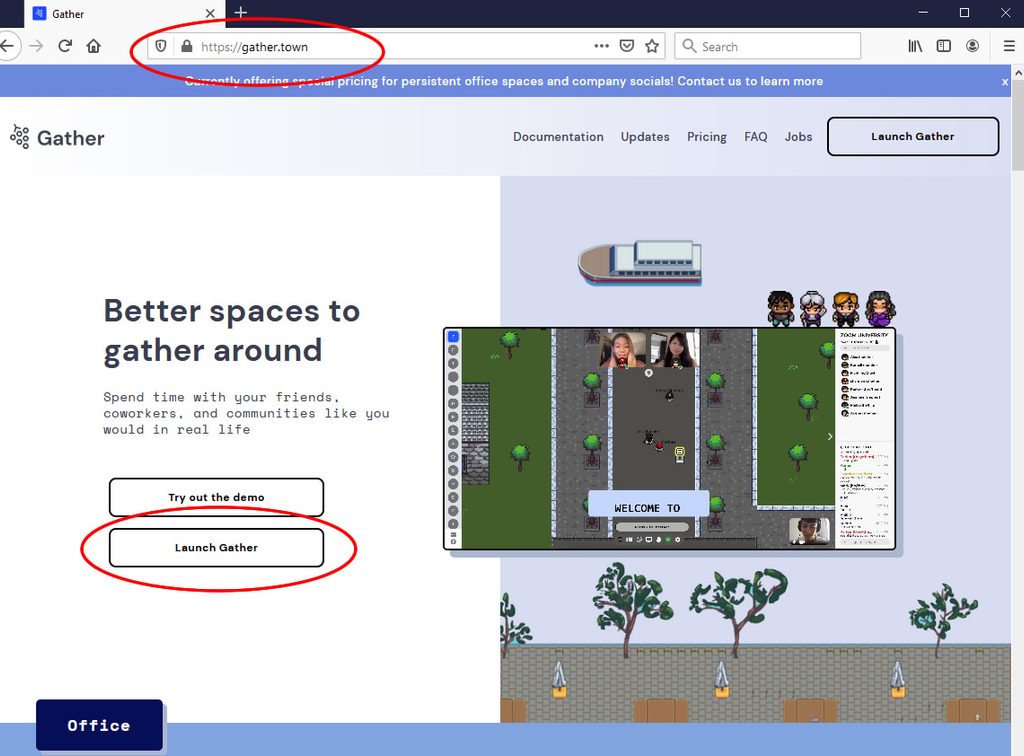 Gather.town screen.