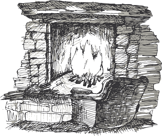 fireplace hearth ink drawing