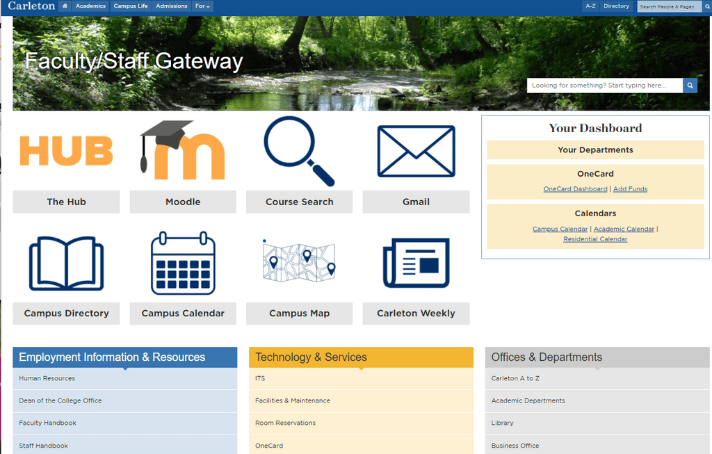 Screenshot of faculty-staff gateway page in 2021.