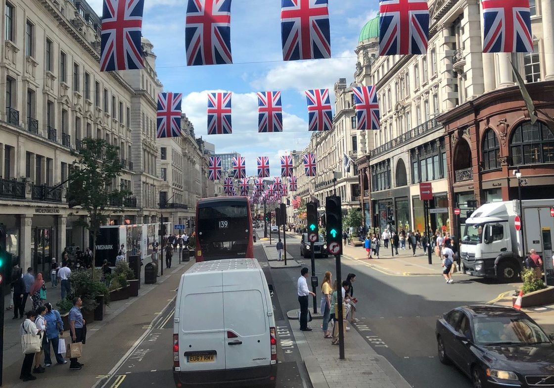English street with flags