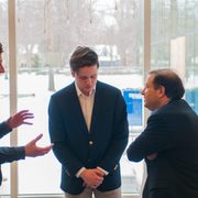 Students talk with President Steve Poskanzer