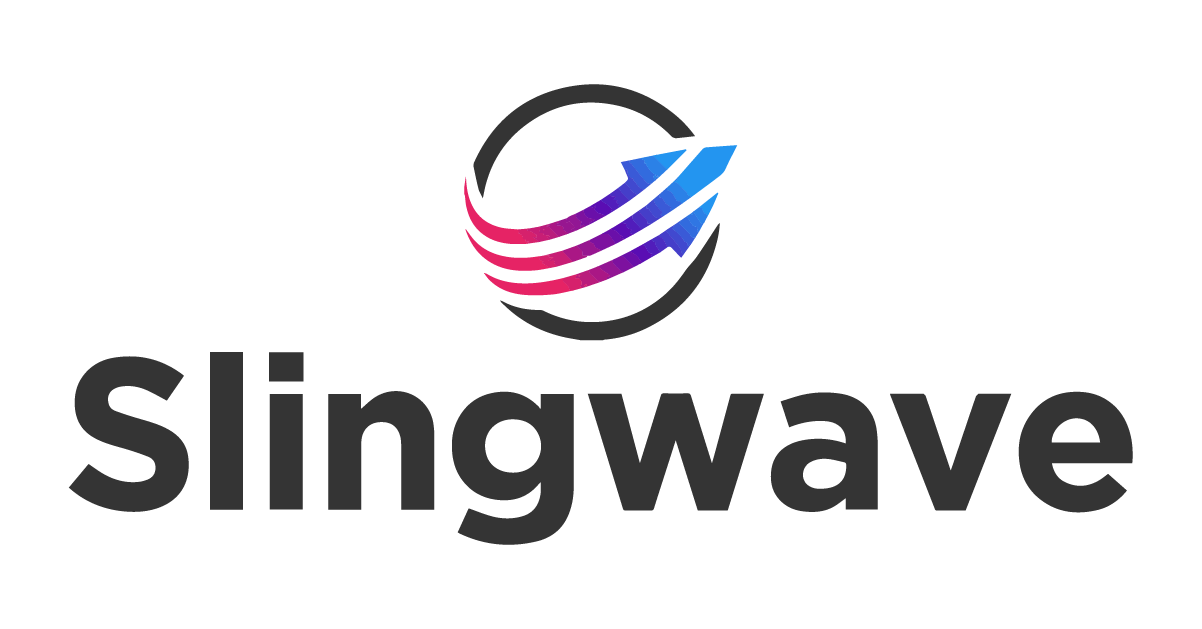 Slingwave logo. Circule with an arrow crossing through it